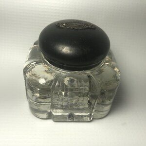 Antique Victorian Glass Inkwell with Sterling Silver Plaque on Lid